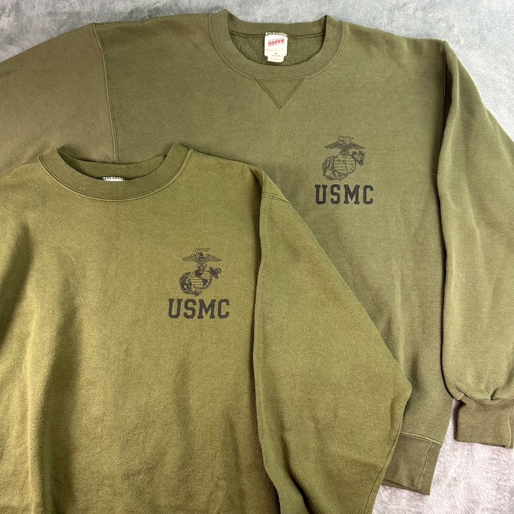 Vintage USMC Sweatshirt Lot of 2 Soffe Olive Drab Green Military Crewneck Medium